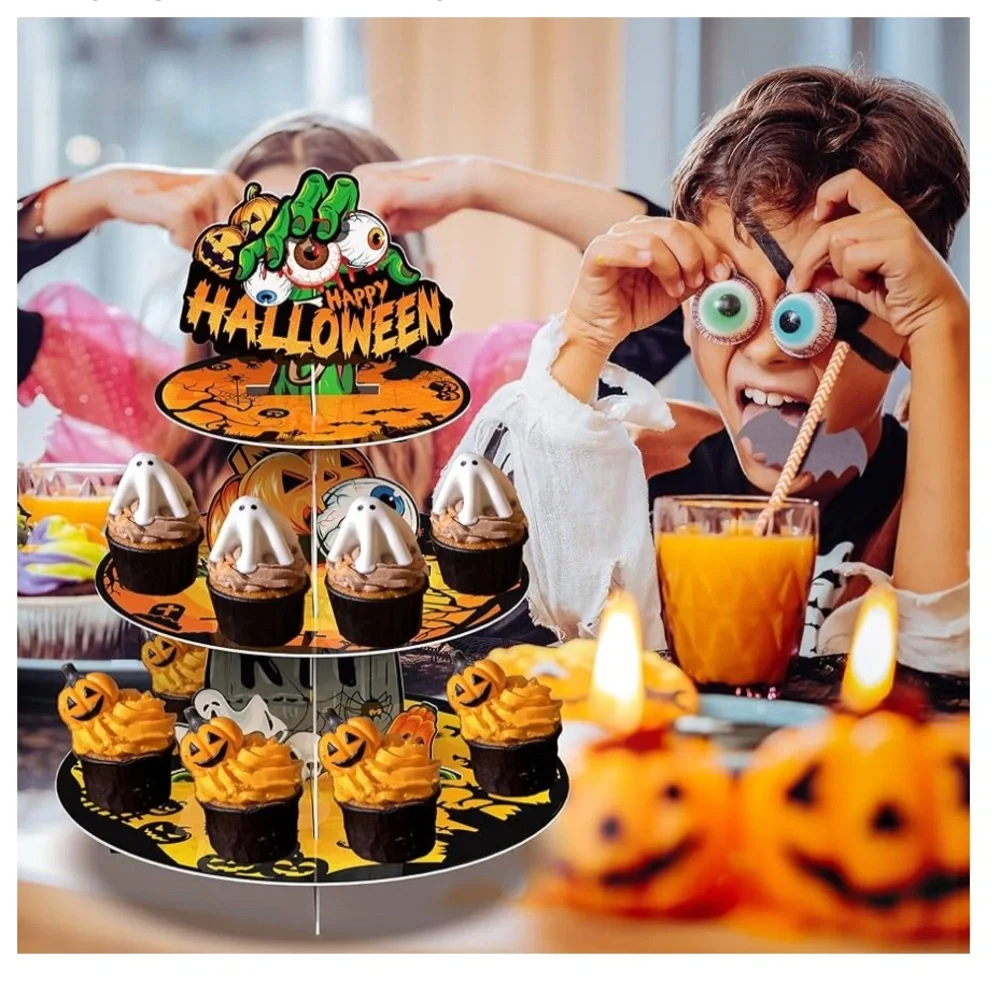 3 Tier Halloween Cupcake Stand Party Decorations, Graveyard of Terror